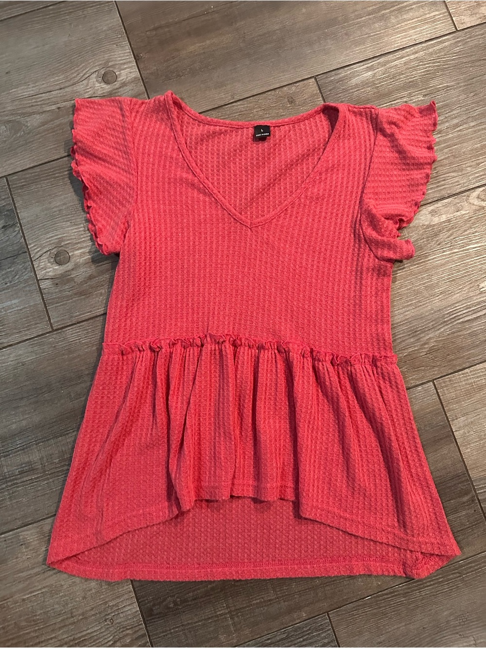 Women's Pink Ruffle Sleeve V-Neck Top
